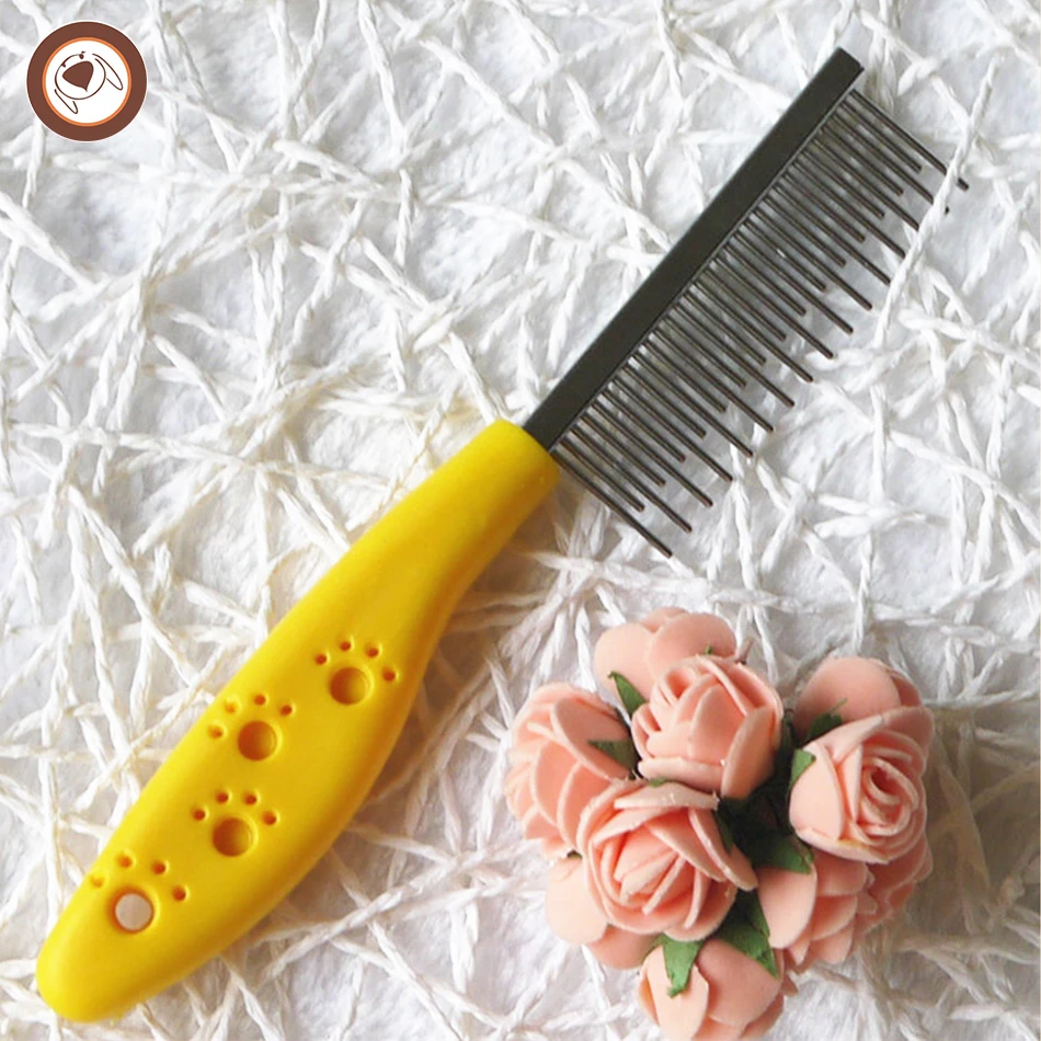 Plastic Paw Print Handle Length Teeth Pet Dog Cat Animal Puppy Poodle Hair Grooming Cleaning Comb
