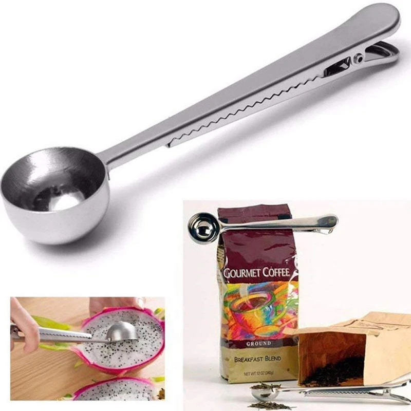 
High quality stainless steel coffee tea measuring spoon with Integrated Seal Bag Clip Tools Tea Scoop 