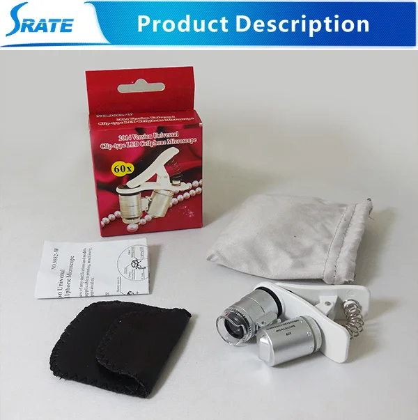 NO.9882 W 60x LED and UV light pocket microscope for mobile phone