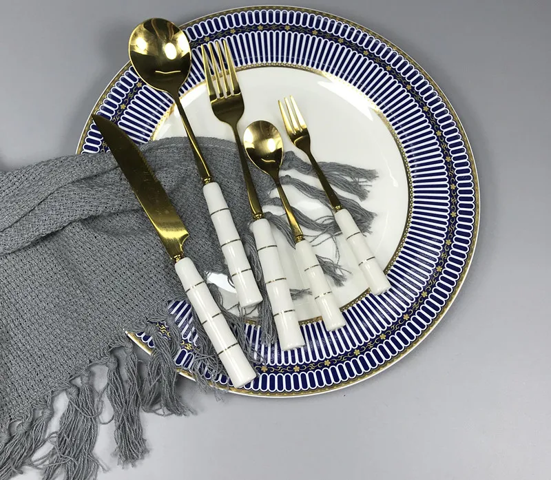 Eco Friendly Flatware Sets Fork Knife Spoons With Custom Ceramics Handle Cutlery Tableware Set For Western Food Dinnerware