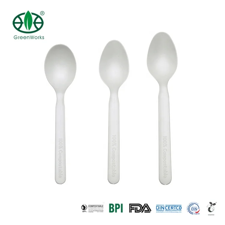 2021 High Quality flatware spoon cPLA compostable disposable 7 inch spoon Bulk flatware dinnerware sets