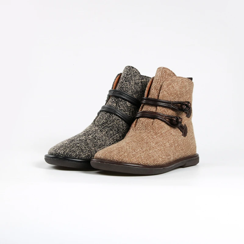 Женские Новые Модные Винтажные женские ботильоны из конопляной кожи с пряжкой