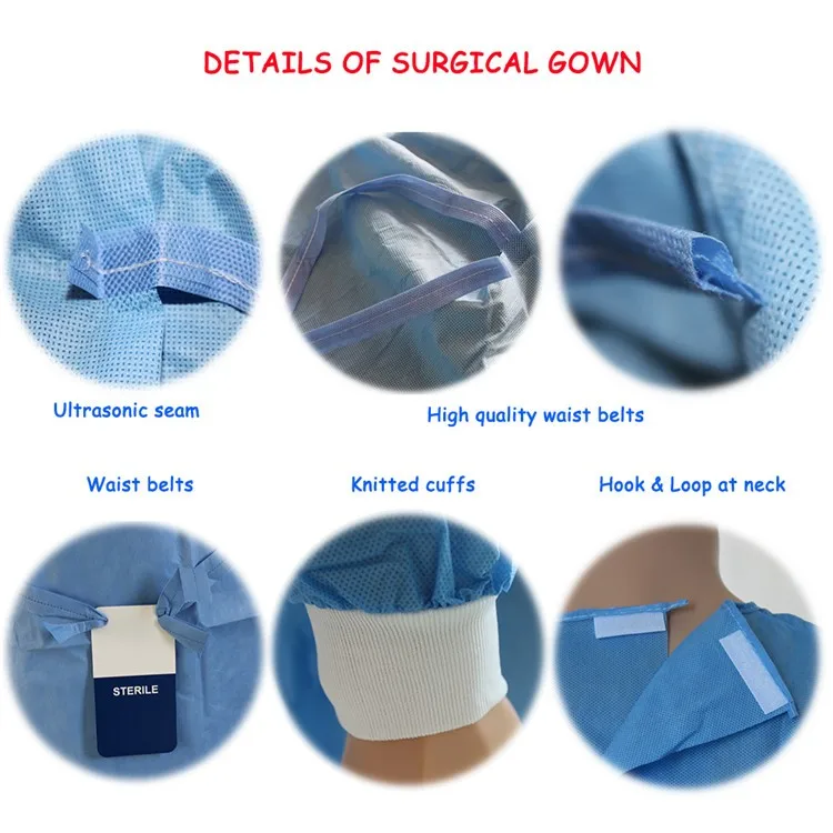 Manufacturer AAMI Level 3 Healthcare Workers SMS Waterproof Surgical Gown Knit Cuff / Elastic Cuff Anti-blood Medical Gown