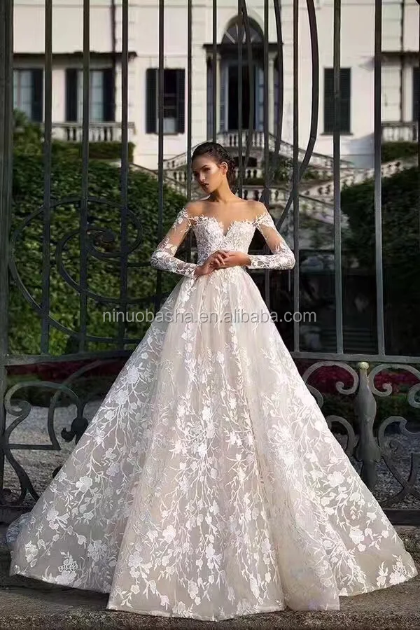 NW1211 Unique Lace Romantic off Shoulder Long Sleeves Elegant Wedding Dress