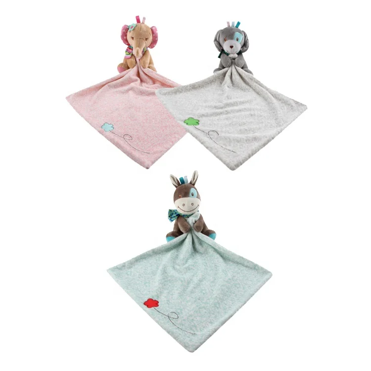 Customized Soft Security Baby  Blanket Toy With Plush Animal Head Baby Blanket