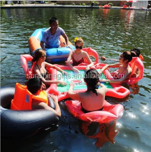 
NEW 4-Person Pool Bar Island Float Inflatable Raft Water Party with Drink Holder 