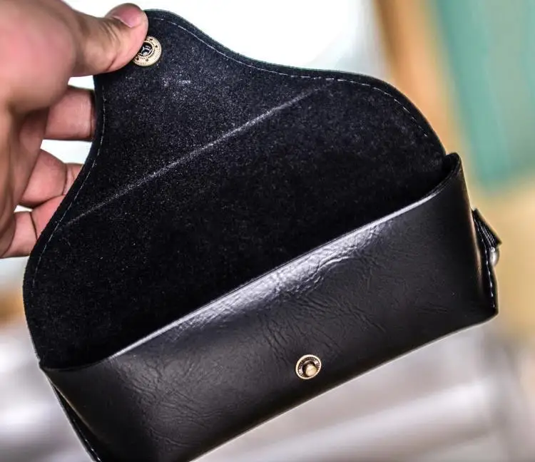 Retro Portable Durable Women Men Eyewear Sunglasses Vintage Glasses Case Button Leather Soft Eye Glass Case
