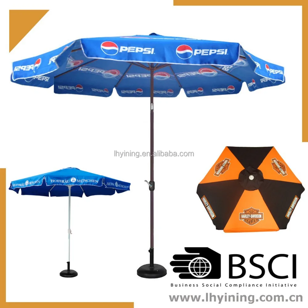
sunshae outdoor brand printing parasol beer drink logo printing sea beach umbrella 