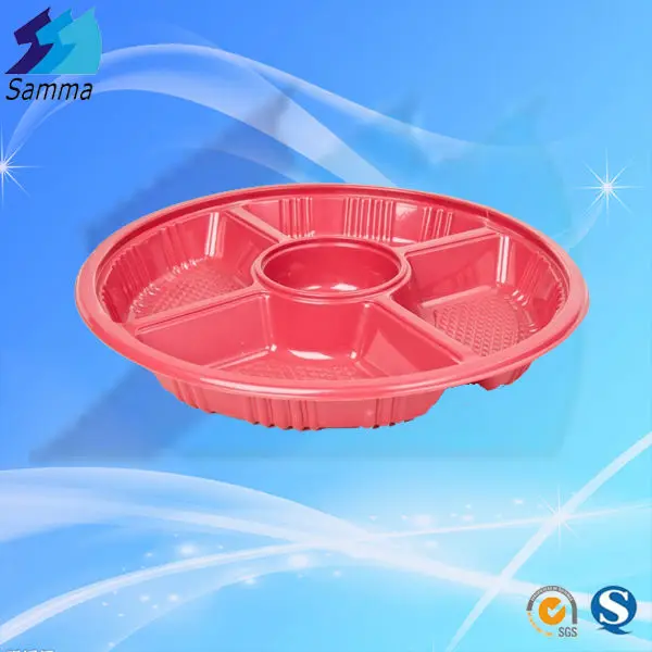 Disposable Plastic Round Large 5 Compartment Food Box Tray