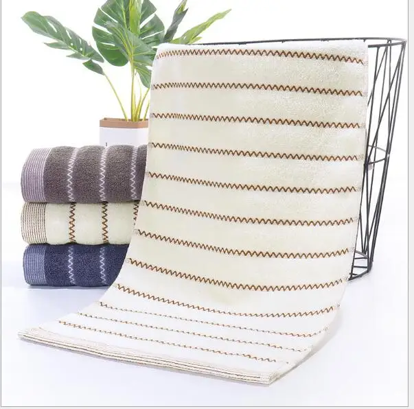 Home textiles wholesale fashion soft solid color striped long bathroom face wash towel