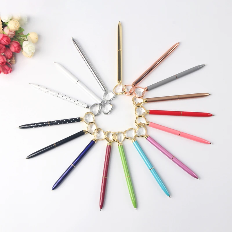 clear diamonds top love heart shape crystal ball pen promotional gift customized logo ballpoint pen