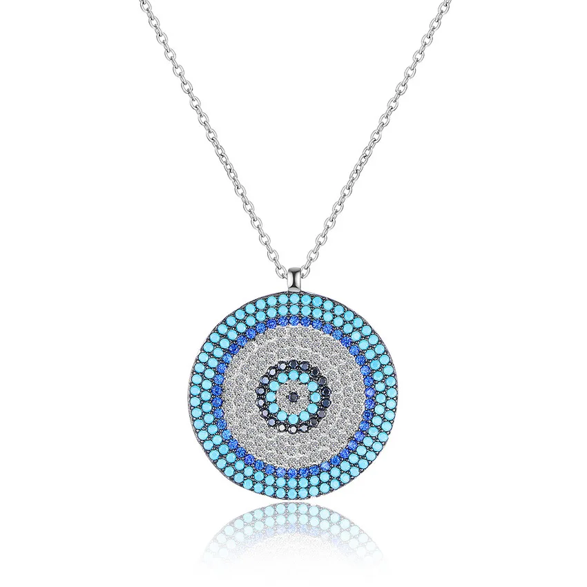 Women Mati Turkish Evil Eye Round Greek Nazar Hamsa Eye 925 Sterling Silver Pendant Jewelry Necklace