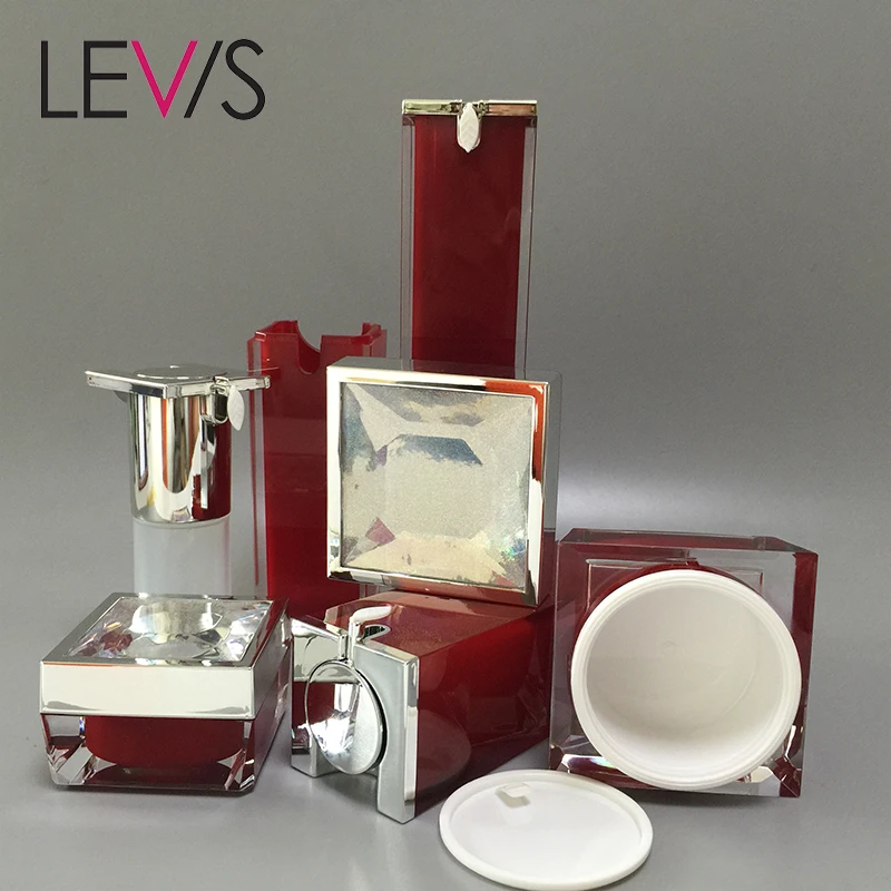 
Plastic red cosmetics acrylic pump jars packaging bottles makeup box set cosmetic 