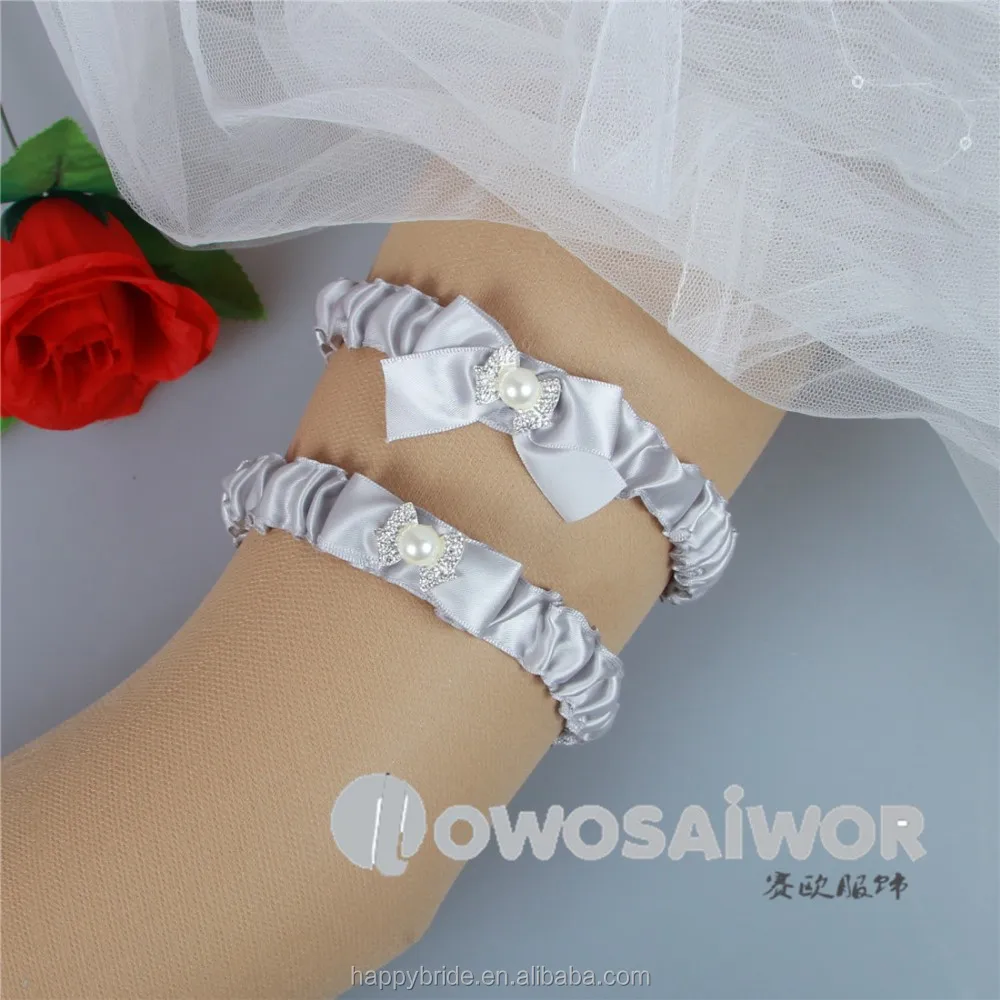 Handmade Vintage Gray Ribbon Elastic Bridal Lace Garter Belt Set HT0055