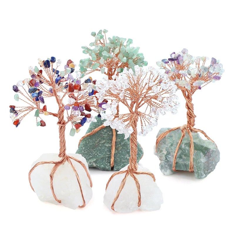 Fashion Crystal Quartz Tree Spiritual Feng Shui Reiki Healing Stone Table Decor