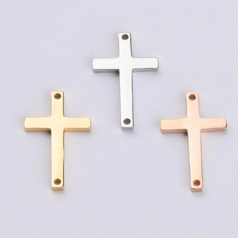Gold Plated High Polished Stainless Steel  11*18mm Christ Cross Charms for DIY Jewelry Bracelet Making