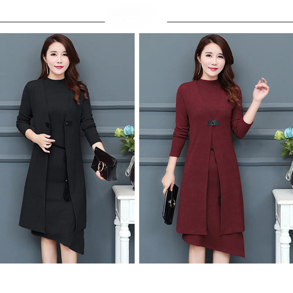 Новый дизайн 2018, тонкое темпераментное женское платье с длинным рукавом, новинка, модный костюм из двух предметов, деловые платья для женщин