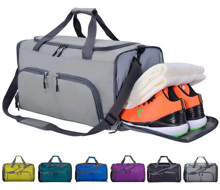 Foldable travel duffle bag sport bag waterproof gym bag with shoe compartment custom logo
