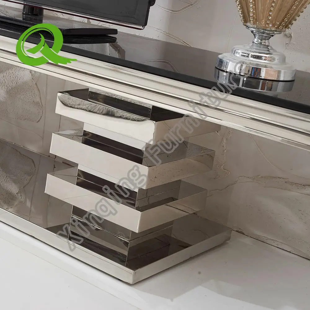 
modern cheap hot sale stainless steel glass top TV unit TV bench 