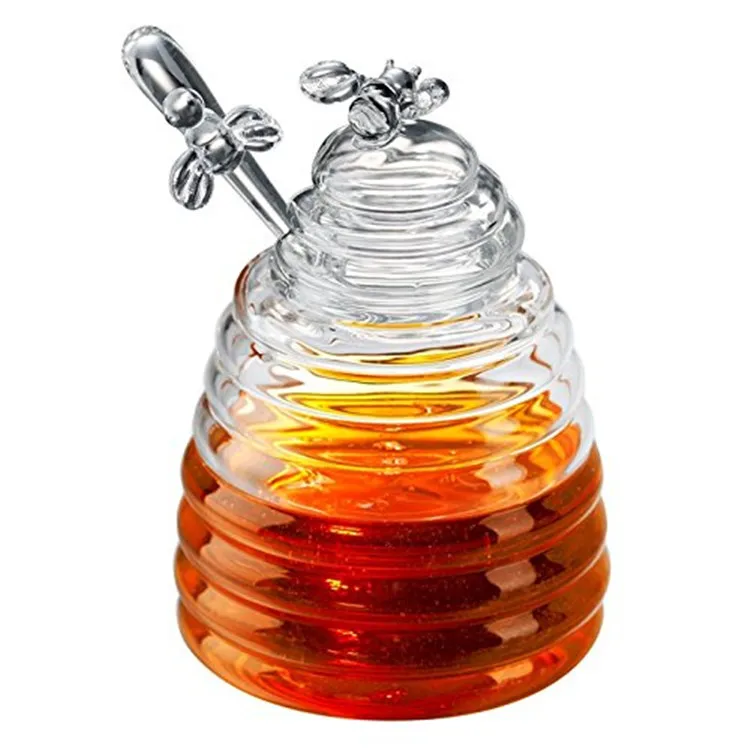 Transparent Crystal Glass Honey Jar With Glass Honey Lid And Cover