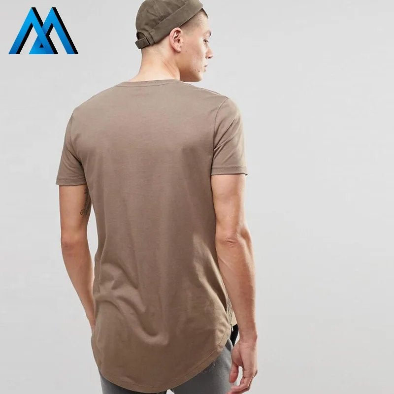 Mens Clothing Slim Fit Curve Bottom Curved Hem T-shirt Men Shirts Short Sleeve Homme Basic Pima Cotton T-shirts Longline T Shirt