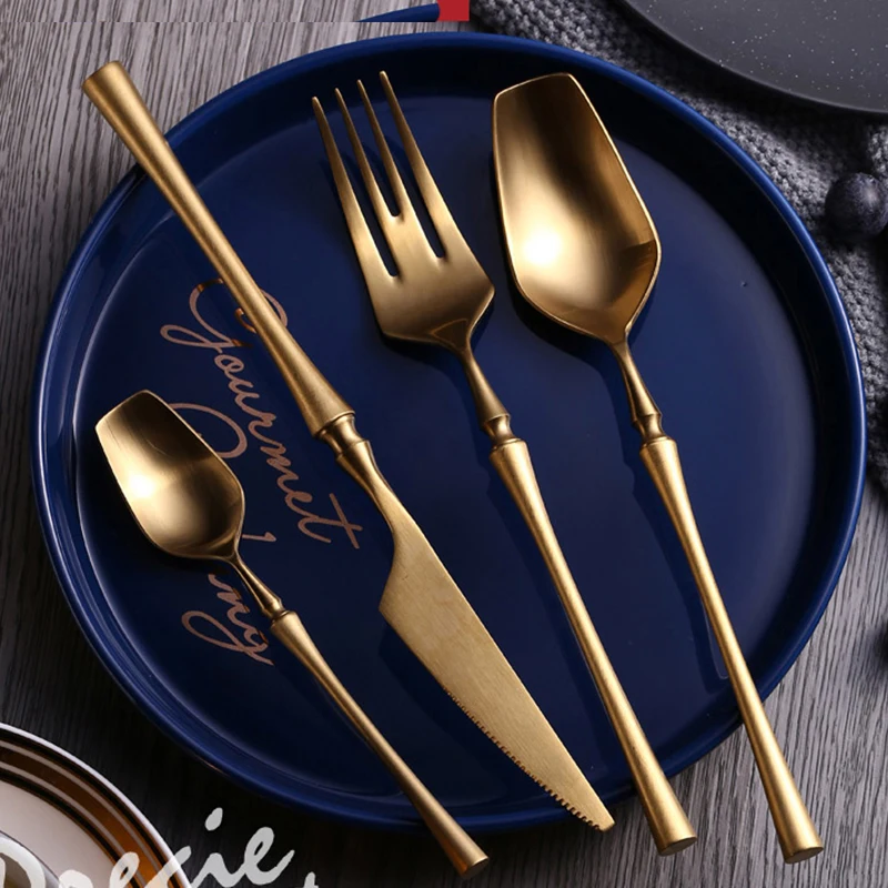 Wholesale Hotel Tableware gold plated cutlery 6-Piece Flatware Set Knife Fork Spoon Gold Cutlery Set golden cutlery
