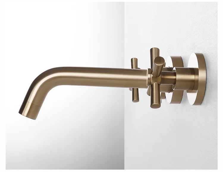 Bathroom Antique Brass Dual Handle Basin Tap Brushed Gold Faucet
