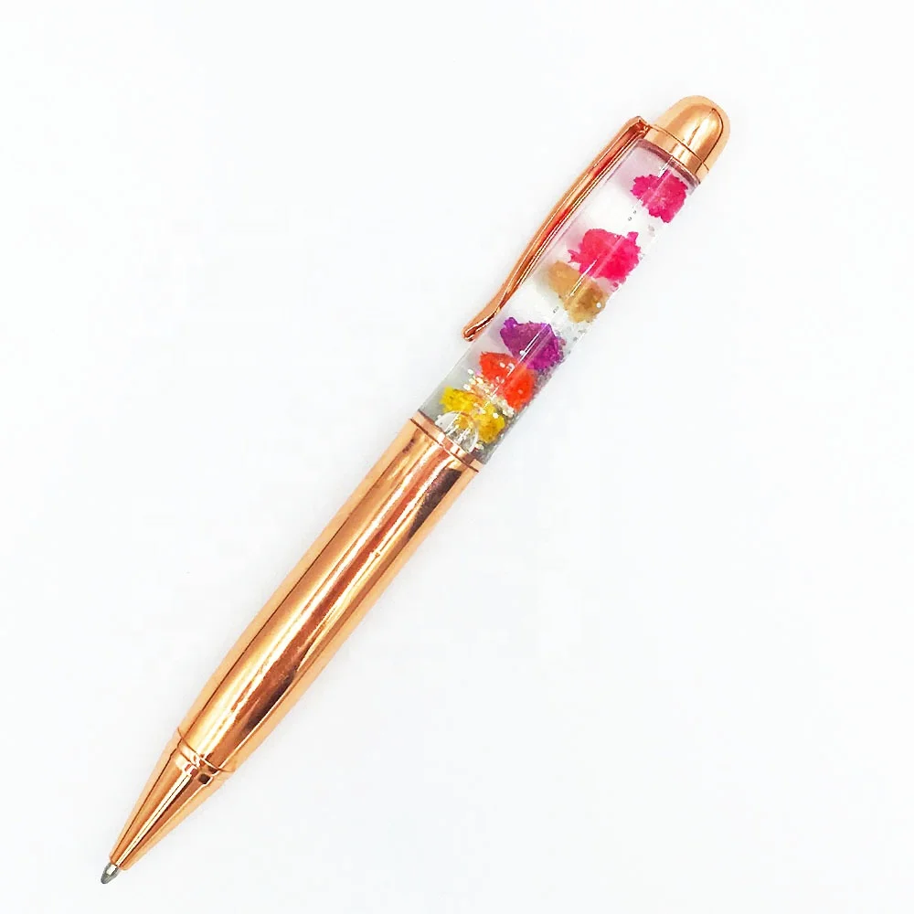 Luxury Rose Gold Metal Gift Ballpoint pen Liquid Glitter Floating Pen Fashion oil pen
