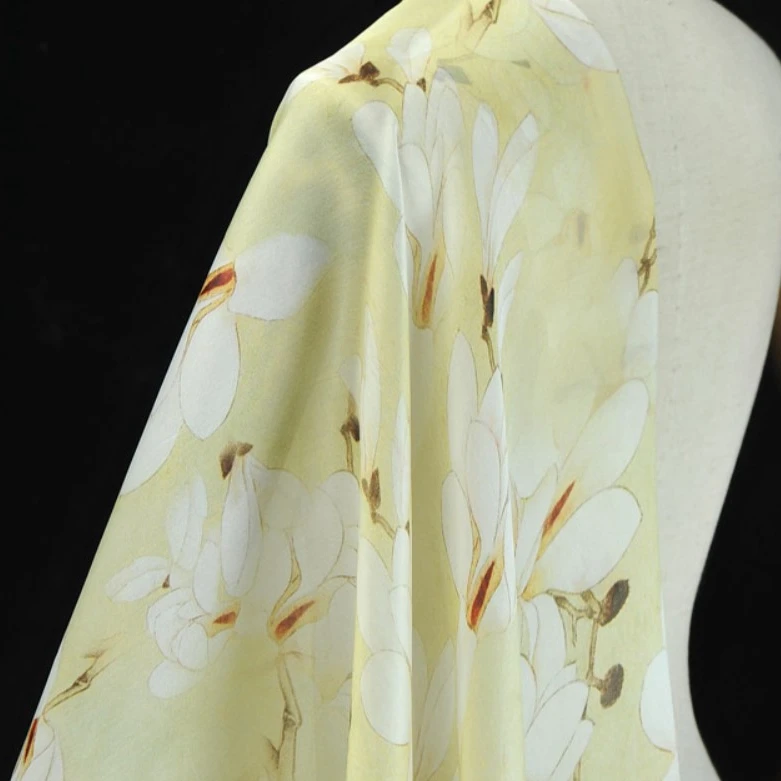 
High-end Printed 100% silk satin organza fabric 