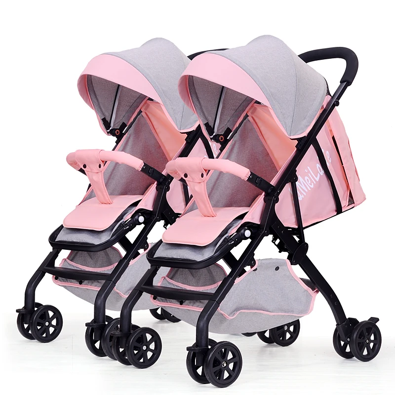 Deluxe Boy & Girl Twins Baby Stroller and Easy Folding Baby Pram