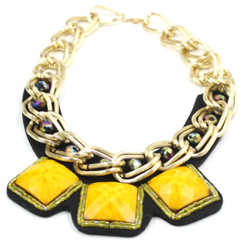 Wholesale Price Turquoise Chunky Thick Chain Gold Plated Necklaces Coloful Reinstone Necklace Set