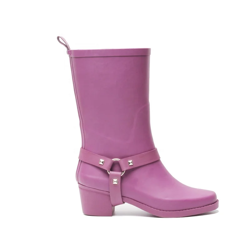
Green Rainboots Women Mid-Calf Rubber Boots Waterproof Rubber Rainboots Women Rain Footwear With buckle 