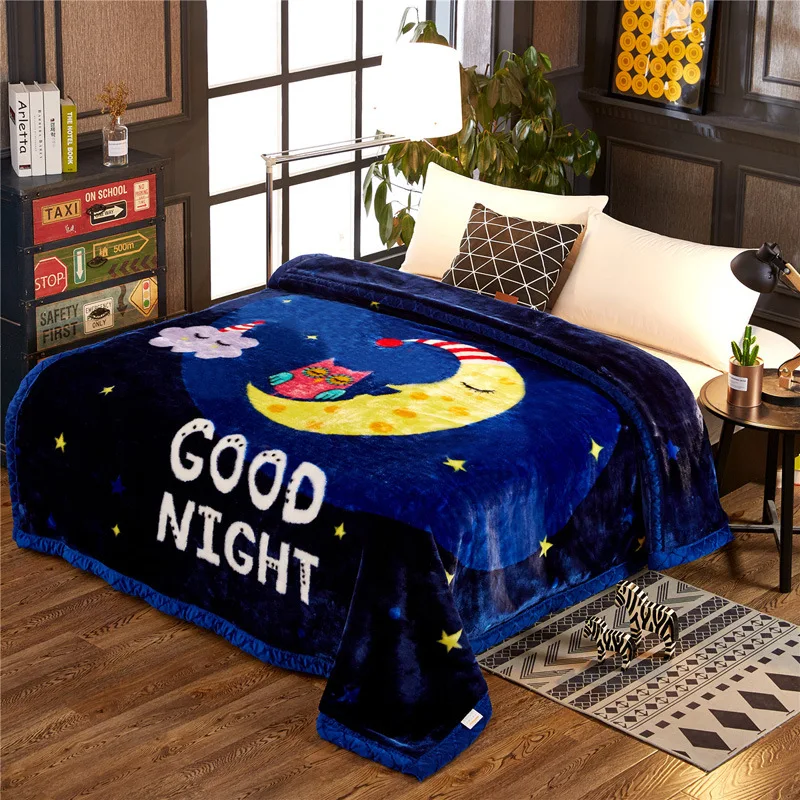 Yutong Raschel Blanket Polyester Double-layer Thick Blanket Winter Warm Flower Printed Pattern Soft Sleeping Blanket 5KG