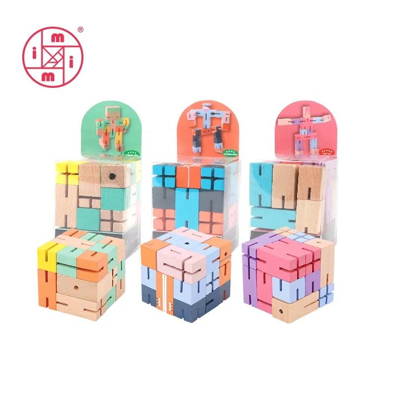  Деревянные игрушечные кубические Пазлы для детей Складной Деревянный робот мужской