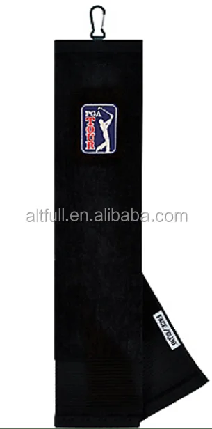 China supplier 100% cotton jacquard or embroidery golf towel in bulk with hanger