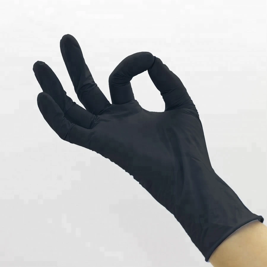 Production Of Waterproof Black Cosmetic Tattoo Gloves Black Pure Nitrile Disposable Gloves