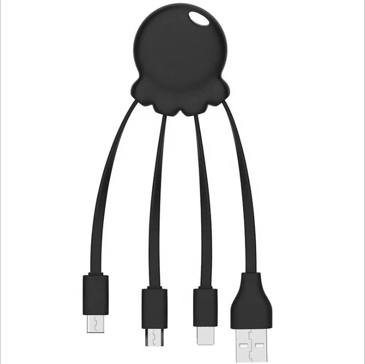 
Octopus Design TPE Flat Power Bank 3 in 1 USB Mobile Phone Multi Charging Cable USB Micro Type C 8 Pin 