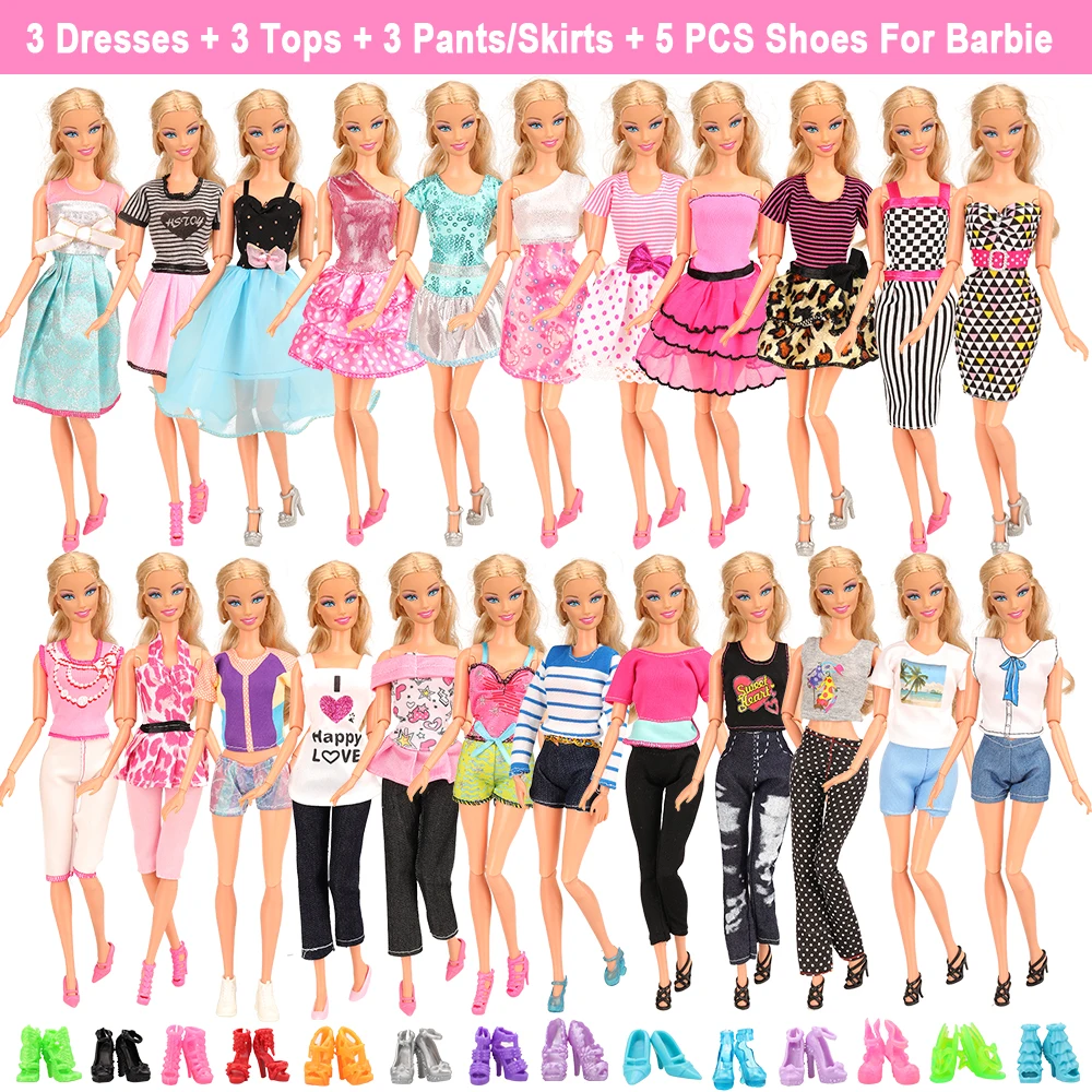 
Kid Girl Toy Gift 21 Sets=Random 6 Ken Clothes + 4 Ken Shoes + 6 Pants Tops Dresses +5 Shoes Accessories for 11.5inch30cm Doll 