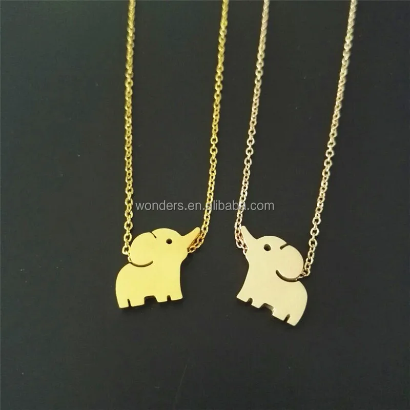 Wholesale Cute Babay Elephant Necklace Gold Silver Plated Stainless Steel Women Fashion Jewellery Elephant Pendant