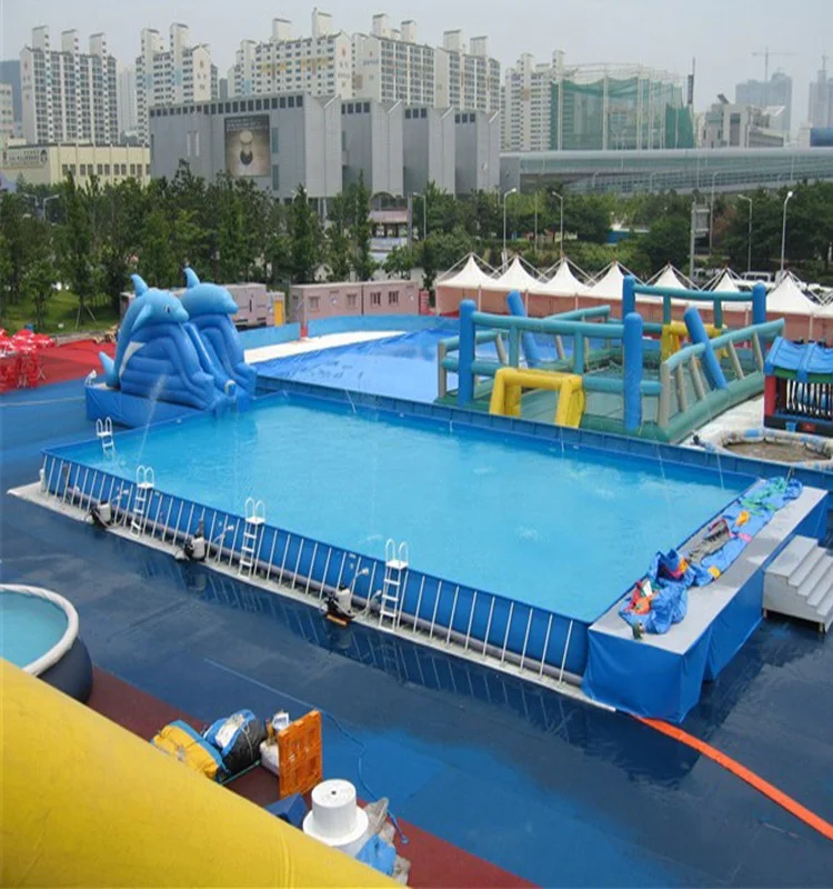 Customized Square Adult Steel Metal Frame Swimming Pool With Slide For Kids With Good Price Sale