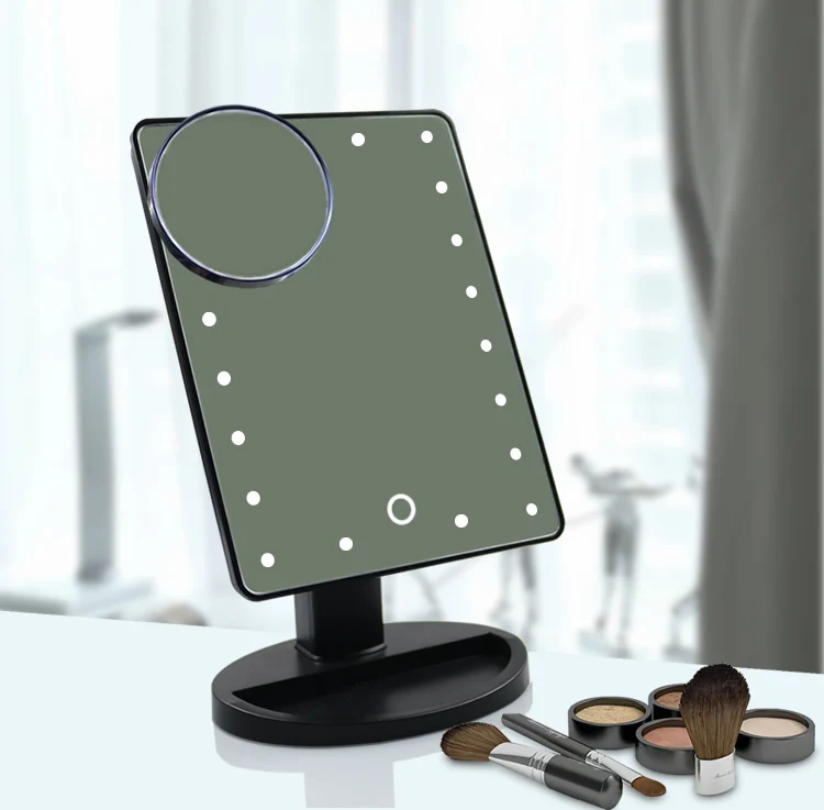 Lighted Vanity Makeup Mirror with 16 Led Lights 180 Degree Rotation Touch Screen Adjusted Brightness Battery USB Dual Supply