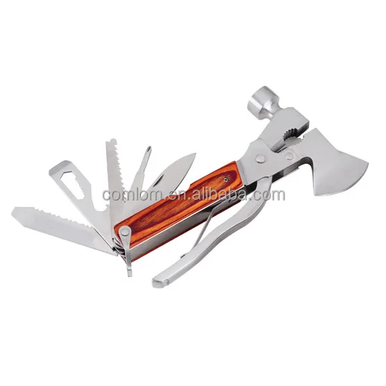CL2T-CBL01 многофункциональный молоток из нержавеющей стали, нож, топор, плоскогубцы, открывалка для бутылок, инструмент с деревянной ручкой