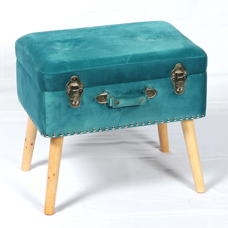 Living room furniture colorful ottoman storage stool with wooden legs