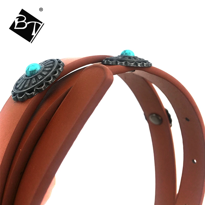 
BT Wholesale Manufacture Ladies Fashion Decorative Metal Skinny Women PU Leather Thin Belt 