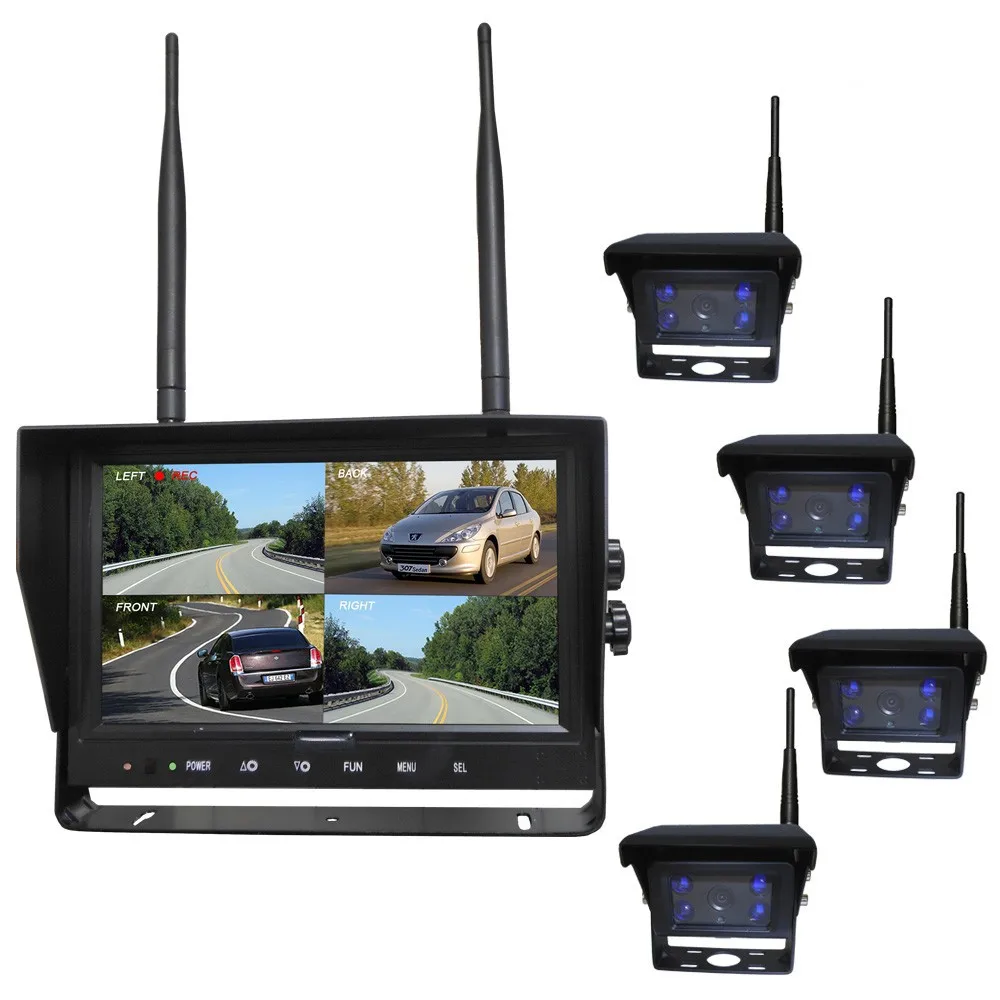 4CH Heavy Duty DC12V-32V 2 4 г цифровые беспроводные 9 дюйма с четырехъядерным процессором вида автомобиля для контроля уровня сахара в крови шт. IP69K 4G водонепроницаемый резервного копирования камеры