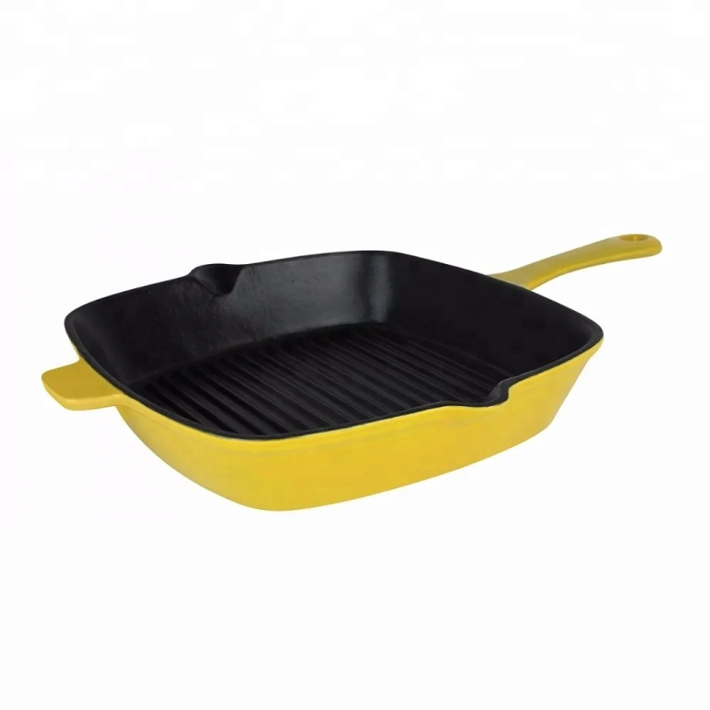 Color Enamel Cast Iron Steak Korea BBQ Grill Pot Pan For Fireplace