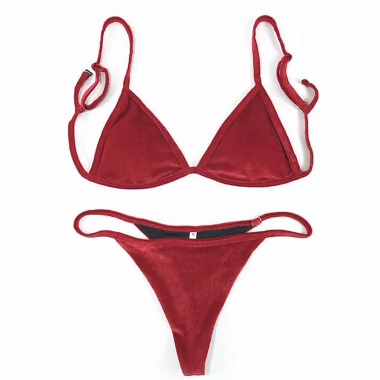 Cikini Velvet Swimwear Women Swimsuit Sexy Thong Beach Bikini Wholesale Bathing Suits