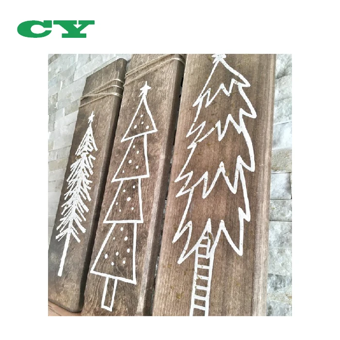Farmhouse Decor Set of 3 Rustic White Wooden Christmas Tree Signs
