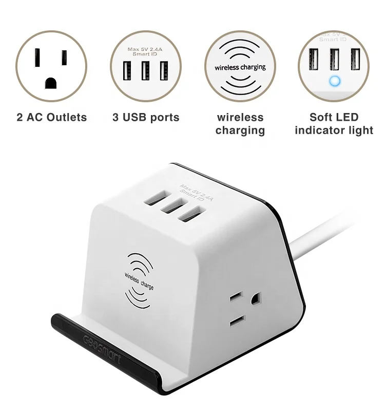 US Standard 2 Outlets and 3 USB Port 220V Power Strips with surge