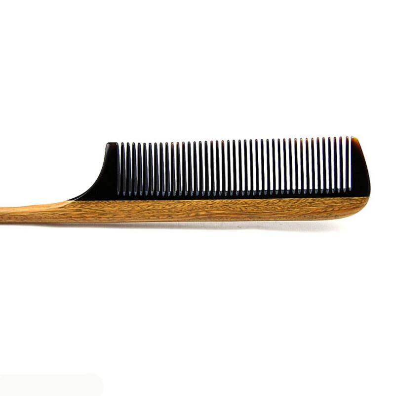 
WB100-72 Customized Green Sandalwood Ox Horn Tail Comb Beard Hair Comb 